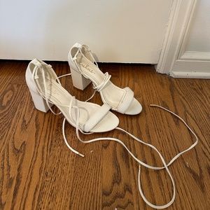 Lulus White Wrapped Block Heels